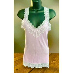 Mossimo Womens Lace-Trimmed Lilac Tank Top With Racerback Design